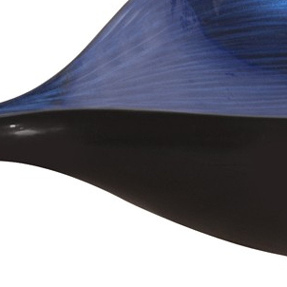 19" Black And Blue Solid Wood Novelty Centerpiece Bowl. Serving bowl isolated on a plain white background, in a black wood finish.