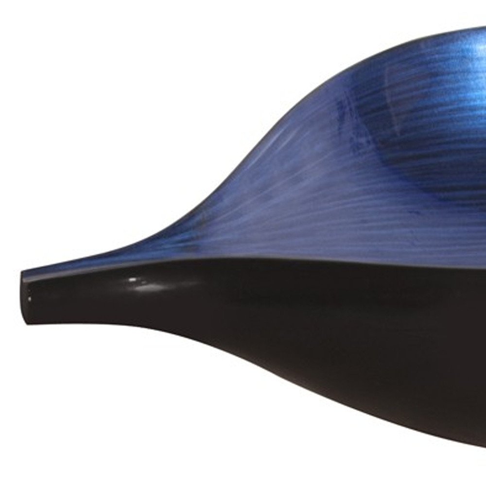 19" Black And Blue Solid Wood Novelty Centerpiece Bowl. Serving bowl isolated on a plain white background, showing a black wood surface.