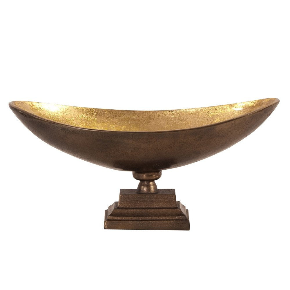 Rustic Bronze Oblong Footed Centerpiece Bowl on a white background