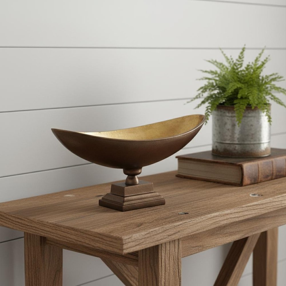Rustic Bronze Oblong Footed Centerpiece Bowl