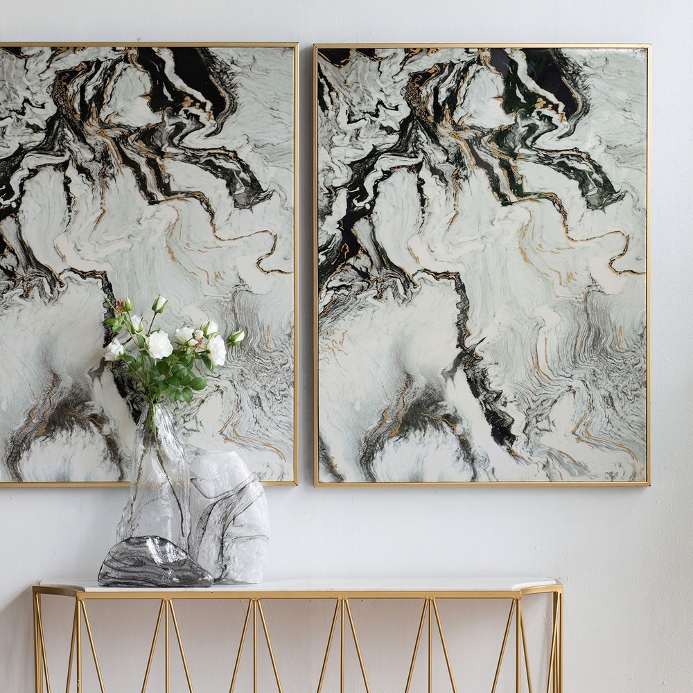 Set of Two White Framed Art in a home interior