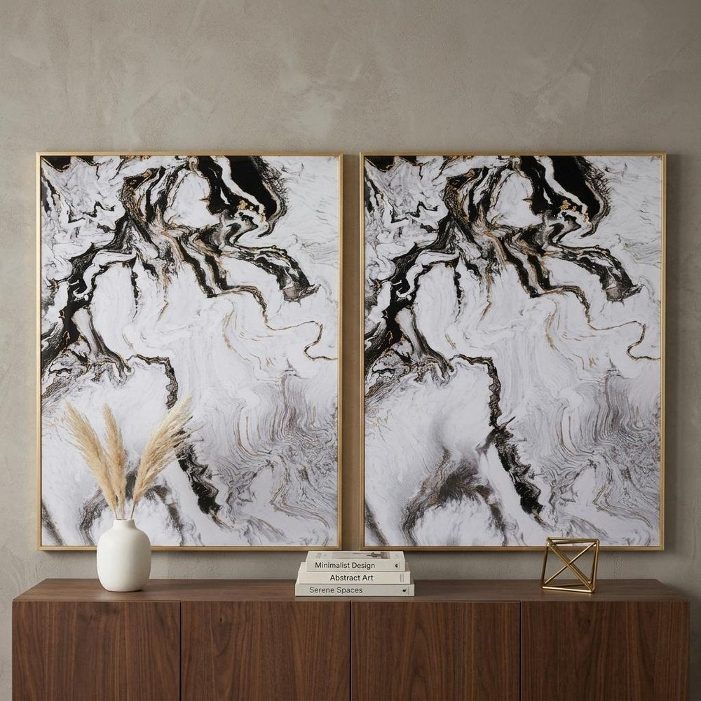 Set of Two White Framed Art