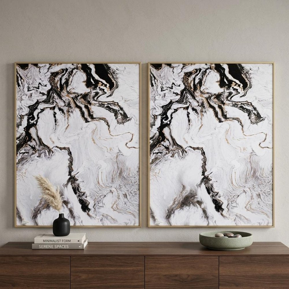 Set of Two White Framed Art in a home interior