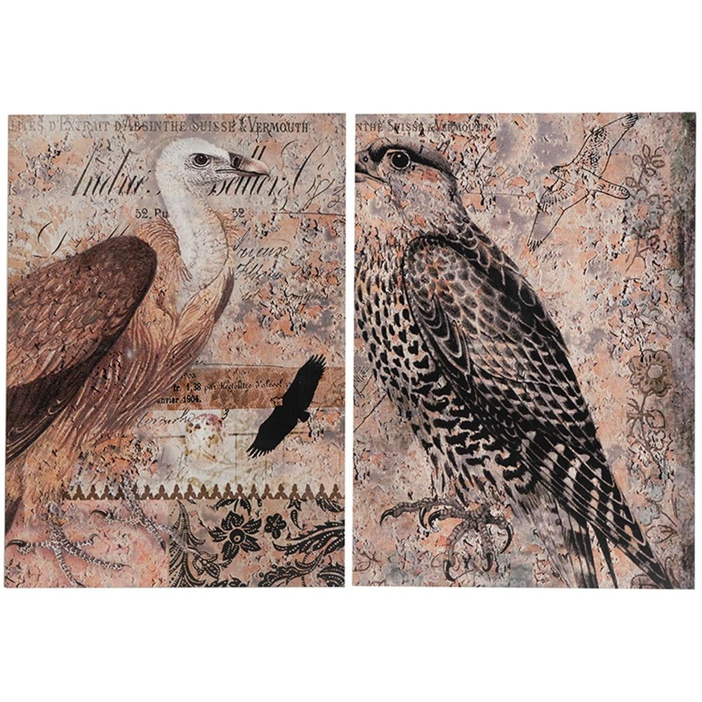 Set of Two Brown Wood Framed Art on a white background
