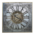 32" Gold And Silver Metal Analog Distressed Square Wall Clock. Wall clock isolated on a plain white background, in a silver metal finish.