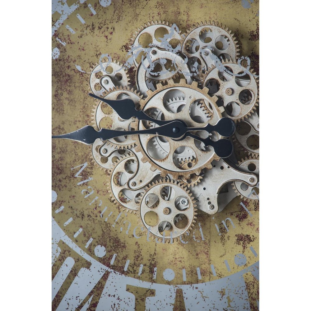 32" Gold And Silver Metal Analog Distressed Square Wall Clock. Wall clock isolated on a plain white background, in a silver metal finish.