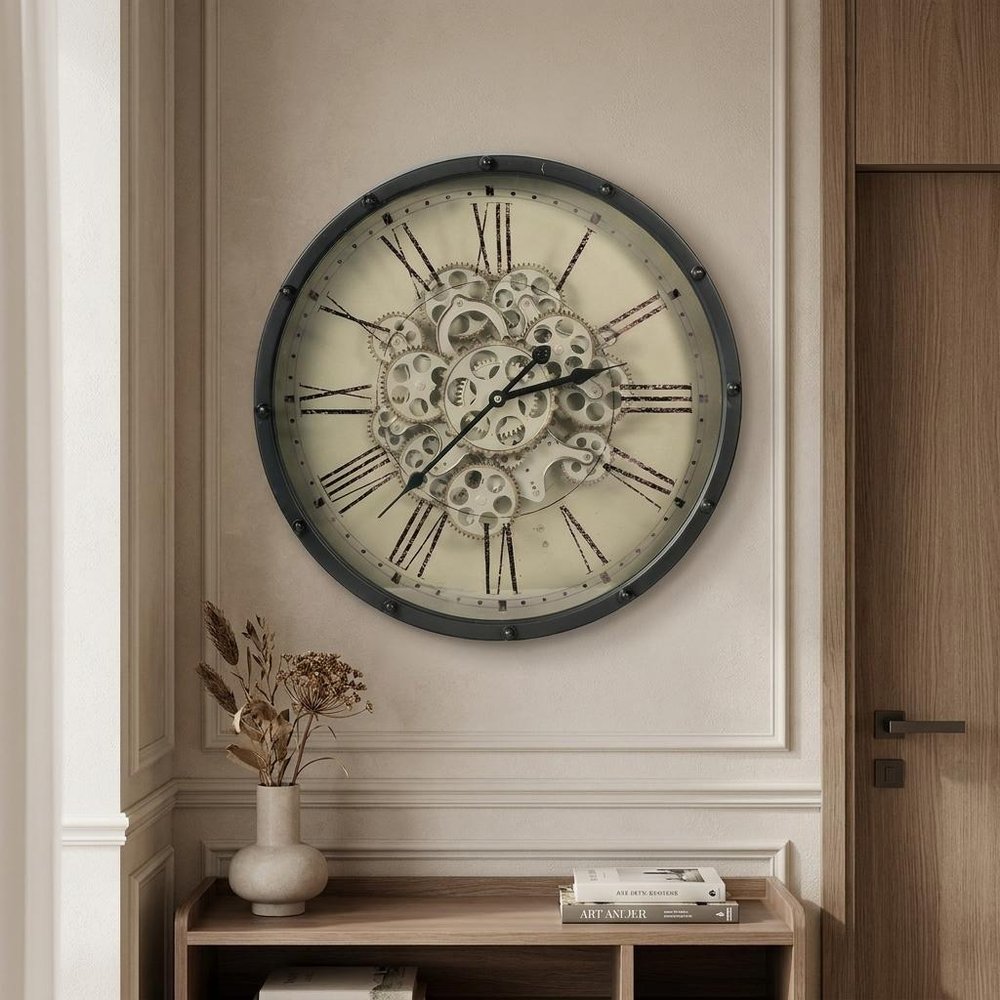 18" Black and Ivory Vintage Gear Industrial Wall Clock