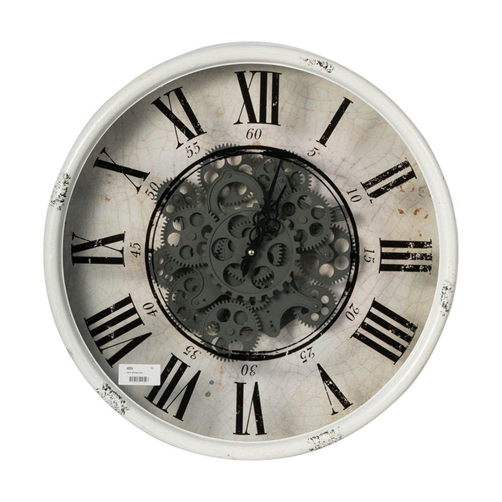 20" White And Black Iron Analog Distressed Round Wall Clock