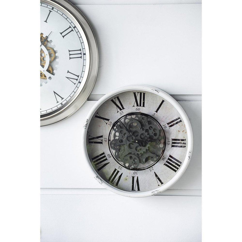 20" White And Black Iron Analog Distressed Round Wall Clock