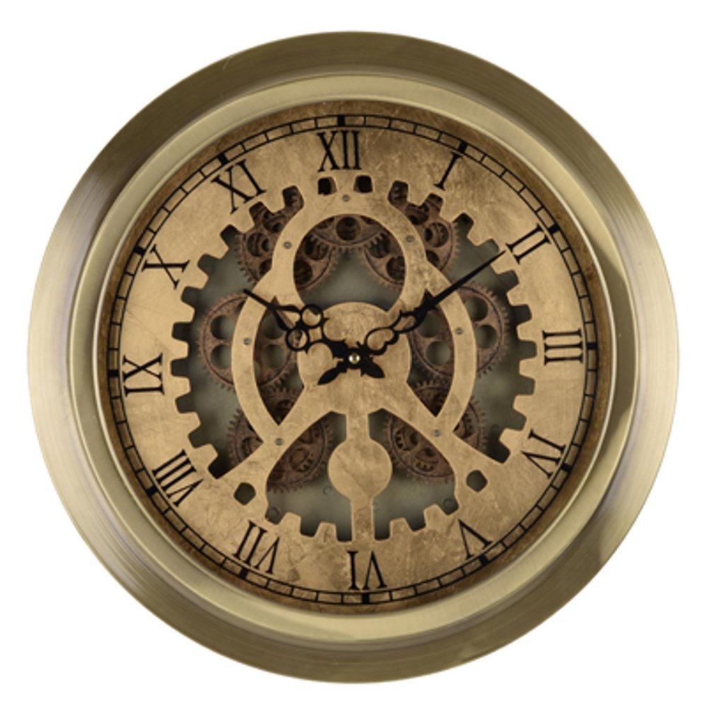 3" Gold Iron Wall Clock. Wall clock isolated on a plain white background, finished in gold metal.
