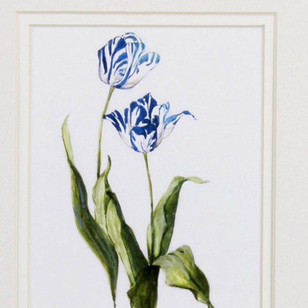 Set of Two Watercolor Dark Blue Flowers Wall Art on a white background