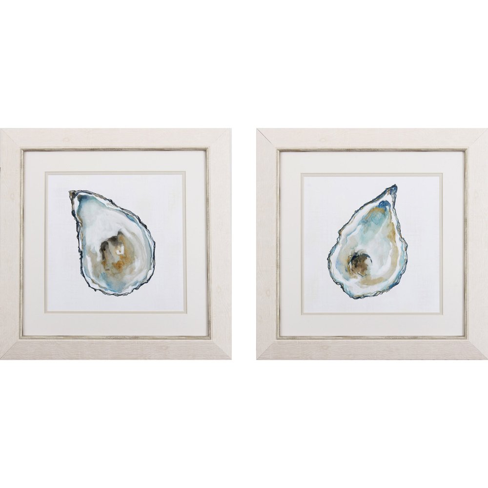 Set of Two Oysters Watercolor Framed Wall Art on a white background