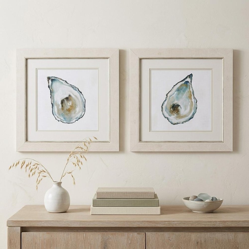 Set of Two Oysters Watercolor Framed Wall Art in a home interior
