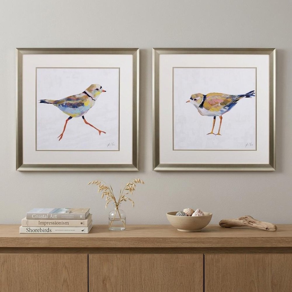 Set of Two Colorful Beach Birds Wall Art in a home interior