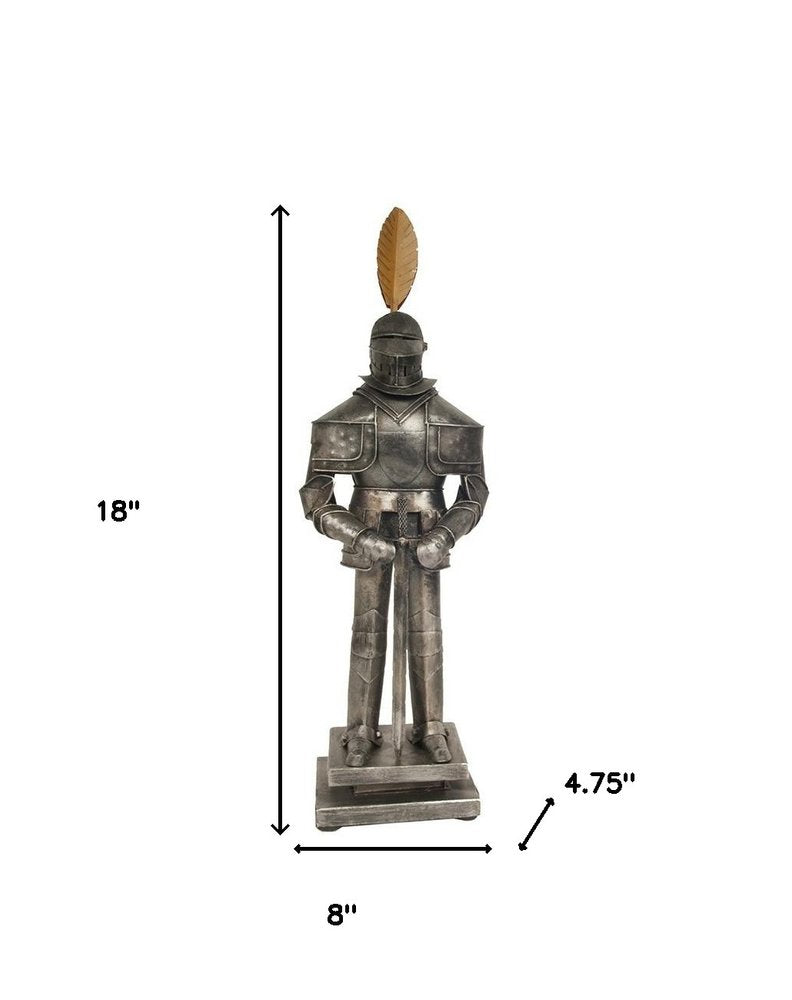 18" Gray Metal Hand Painted Figurine Tabletop Sculpture. Sculpture isolated on a plain white background, showing a gray metal surface.