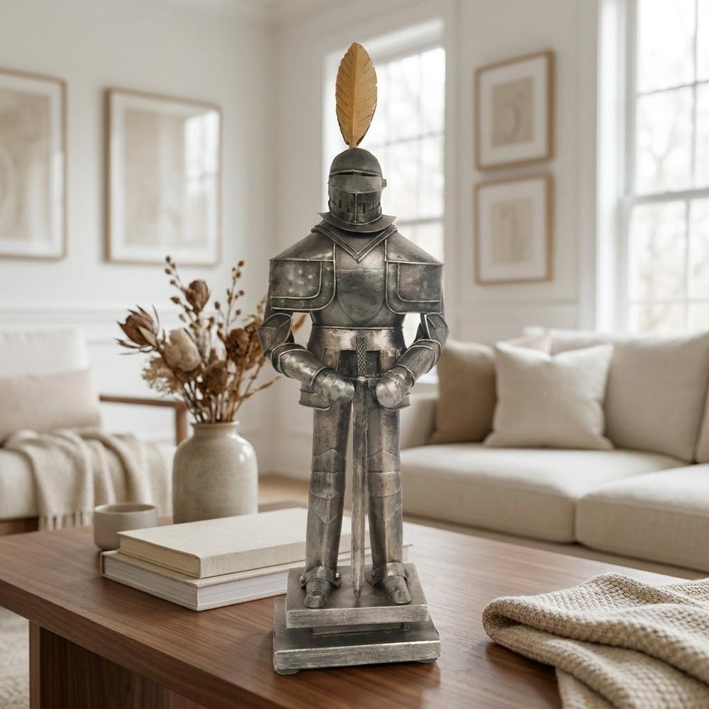 18" Gray Metal Hand Painted Figurine Tabletop Sculpture. Sculpture in gray metal.