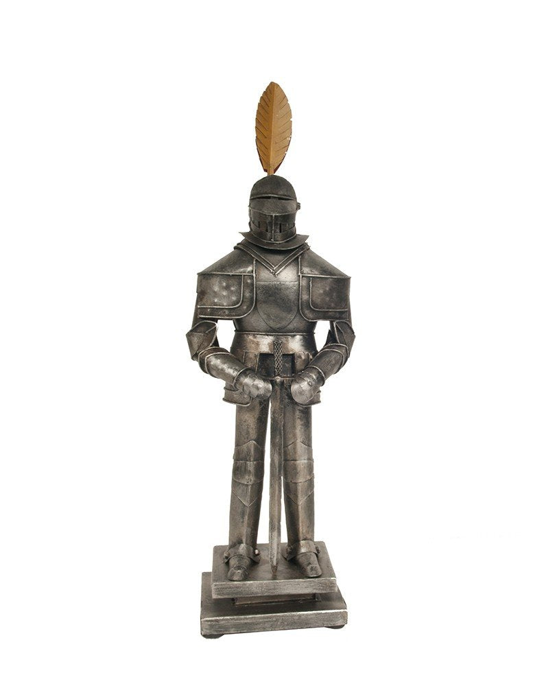 18" Gray Metal Hand Painted Figurine Tabletop Sculpture. Sculpture isolated on a plain white background, in a gray metal finish.