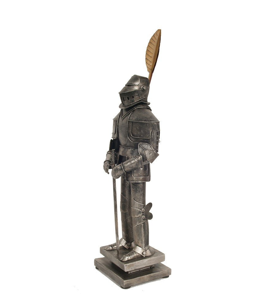18" Gray Metal Hand Painted Figurine Tabletop Sculpture. Sculpture isolated on a plain white background, finished in gray metal.