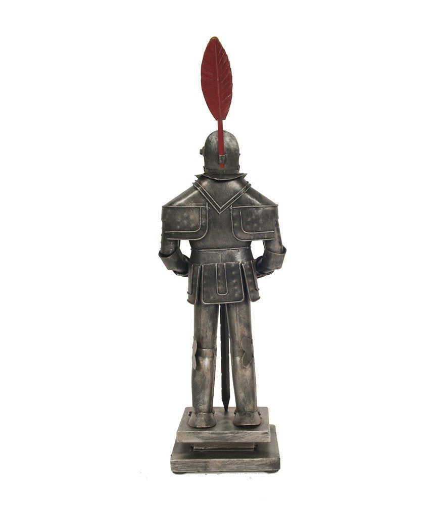 18" Gray Metal Hand Painted Figurine Tabletop Sculpture. Sculpture isolated on a plain white background, showing a gray metal surface.
