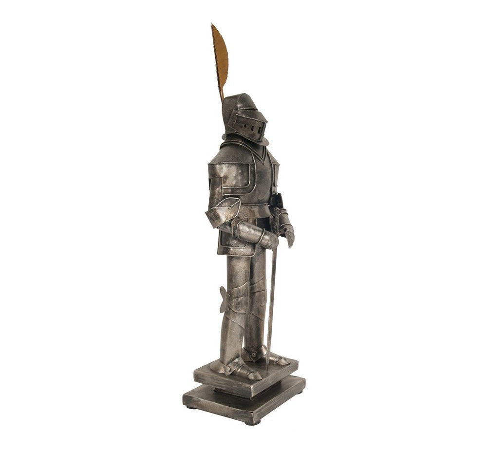 18" Gray Metal Hand Painted Figurine Tabletop Sculpture. Sculpture isolated on a plain white background, finished in gray metal.