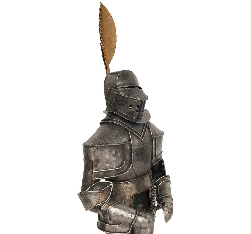 18" Gray Metal Hand Painted Figurine Tabletop Sculpture. Sculpture isolated on a plain white background, showing a gray metal surface.