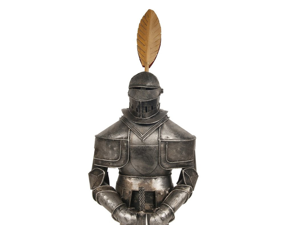 18" Gray Metal Hand Painted Figurine Tabletop Sculpture. Sculpture isolated on a plain white background, in a gray metal finish.