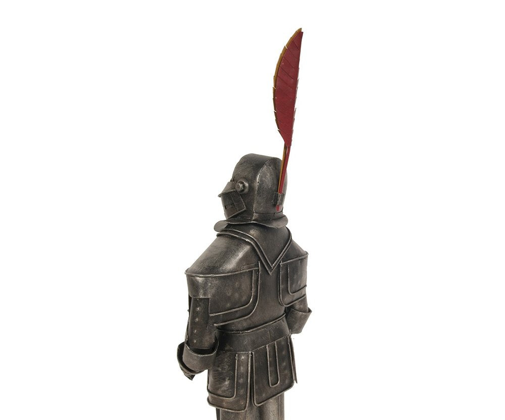 18" Gray Metal Hand Painted Figurine Tabletop Sculpture. Sculpture isolated on a plain white background, finished in gray metal.