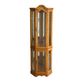 Golden Oak Scallop Top Lighted Corner Curio Cabinet on a white background