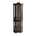 Mahogany Scallop Top Lighted Corner Curio Cabinet on a white background