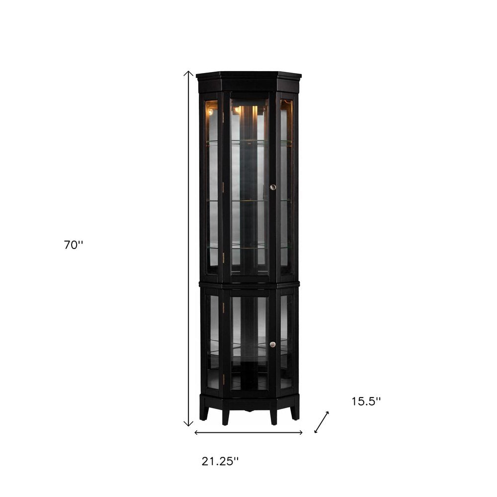 Elegant Black Lighted Curio Cabinet on a white background