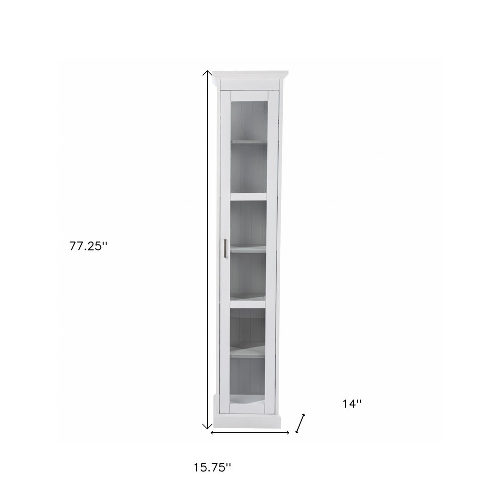 White Cornice Molding Curio with Glass Door on a white background