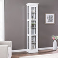 White Cornice Molding Curio with Glass Door close-up detail