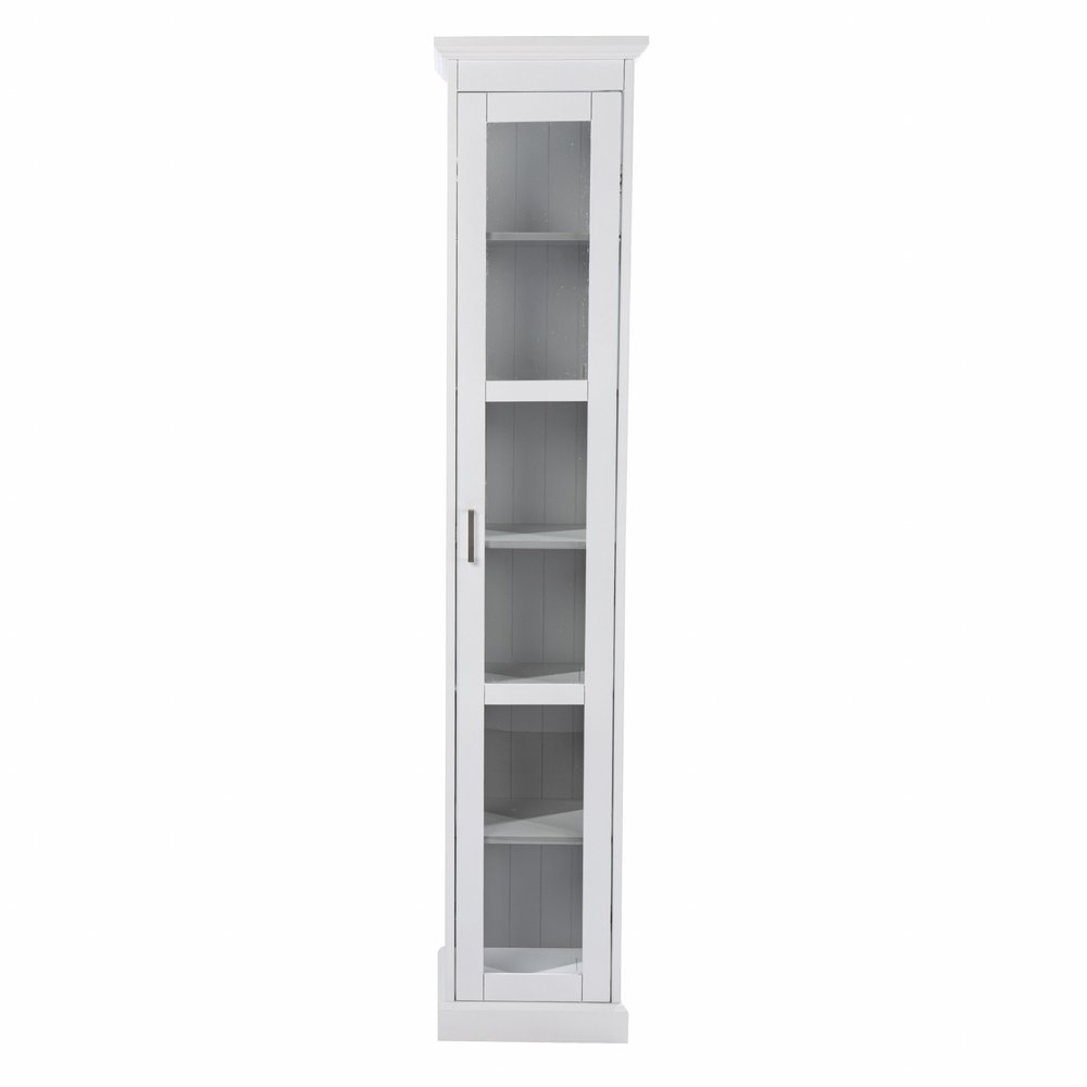 White Cornice Molding Curio with Glass Door on a white background