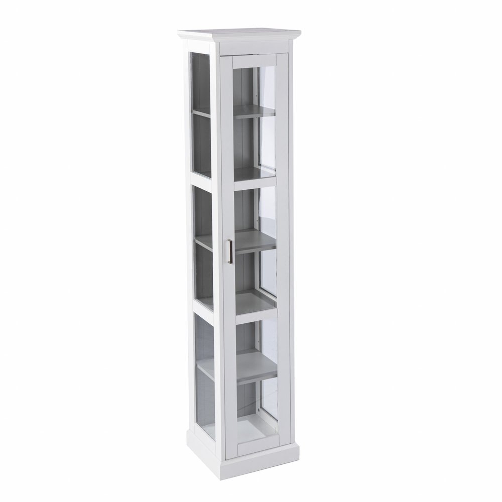 White Cornice Molding Curio with Glass Door on a white background