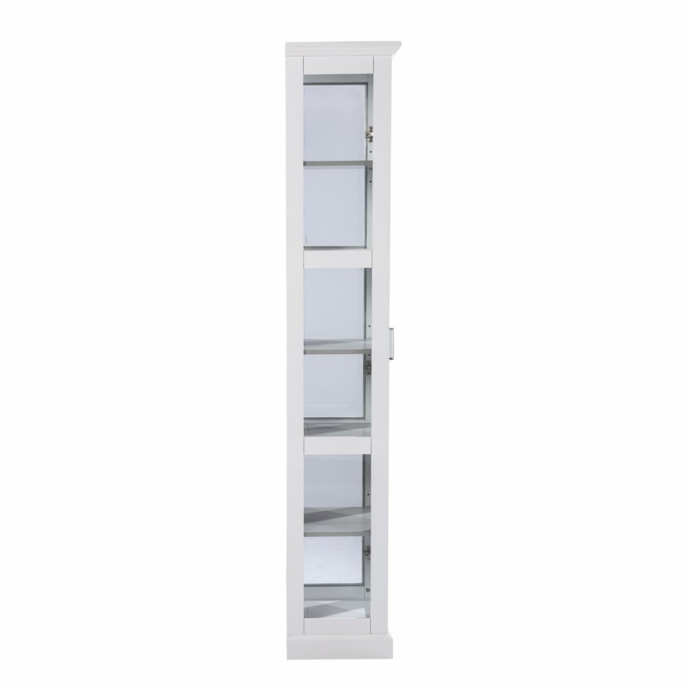 White Cornice Molding Curio with Glass Door on a white background