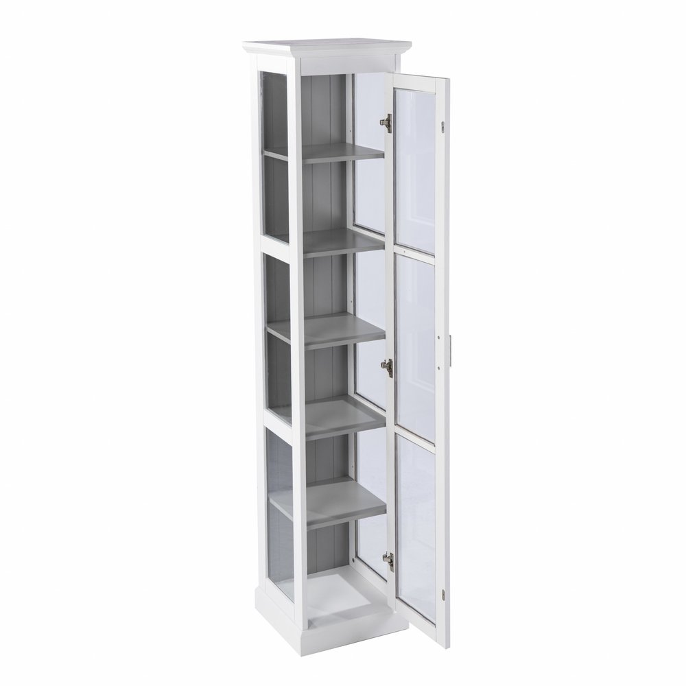 White Cornice Molding Curio with Glass Door on a white background