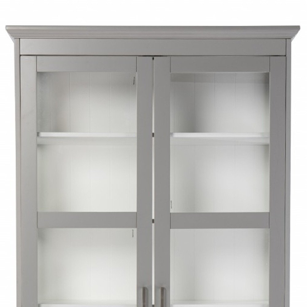 Gray Cornice Molding Double Door Curio Cabinet on a white background