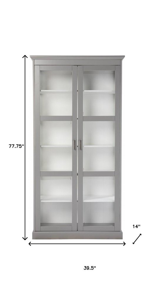 Gray Cornice Molding Double Door Curio Cabinet on a white background