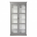 Gray Cornice Molding Double Door Curio Cabinet on a white background