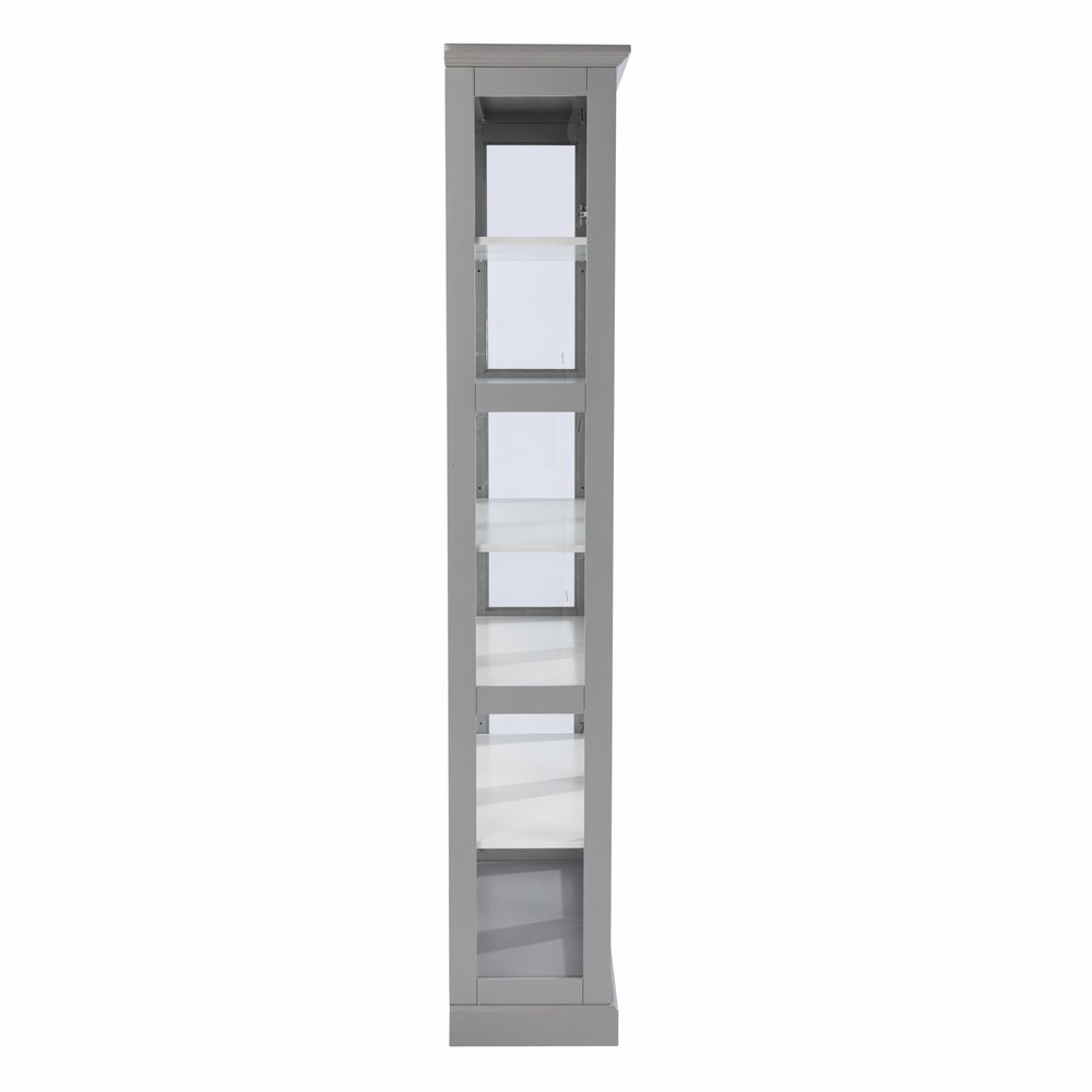 Gray Cornice Molding Double Door Curio Cabinet on a white background