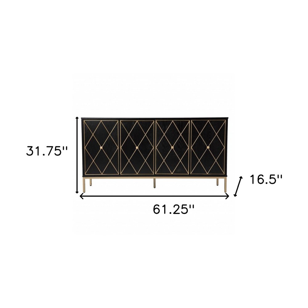 Black and Gold Harlequin Sideboard Storage Cabinet on a white background