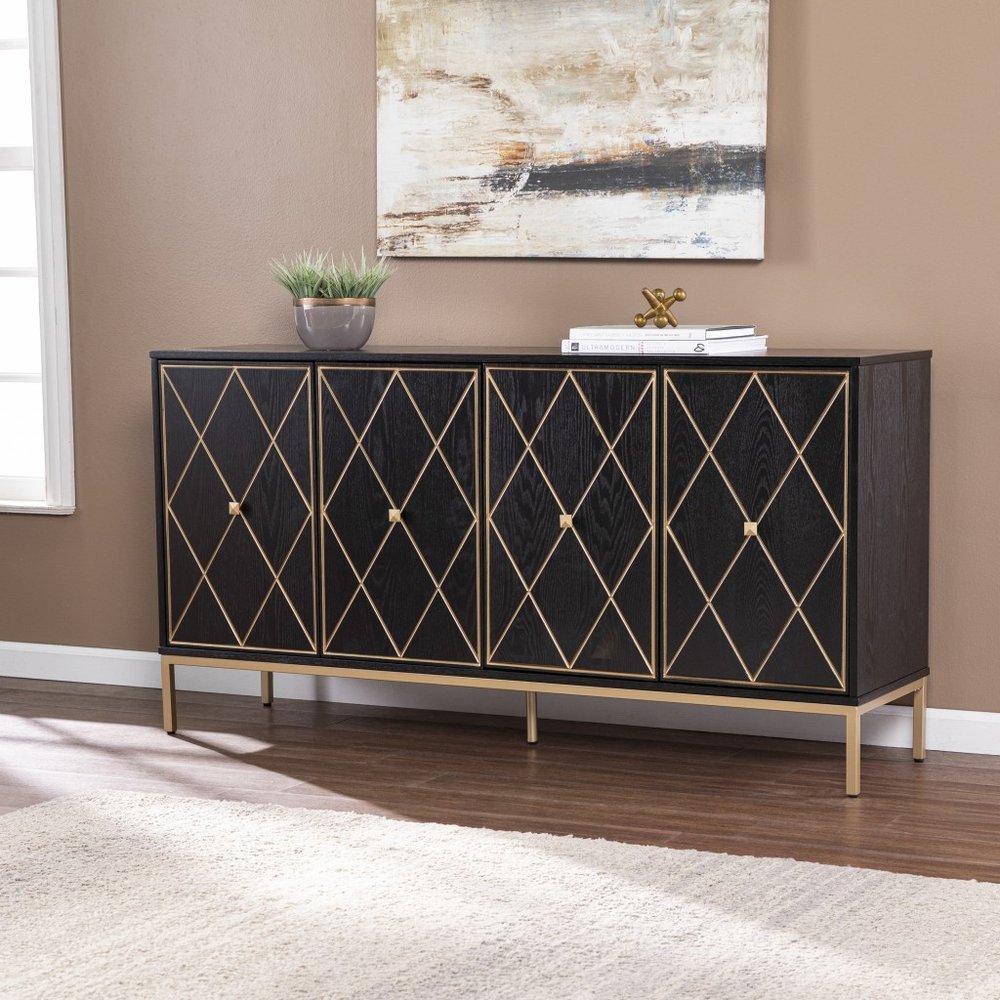 Black and Gold Harlequin Sideboard Storage Cabinet in a home interior
