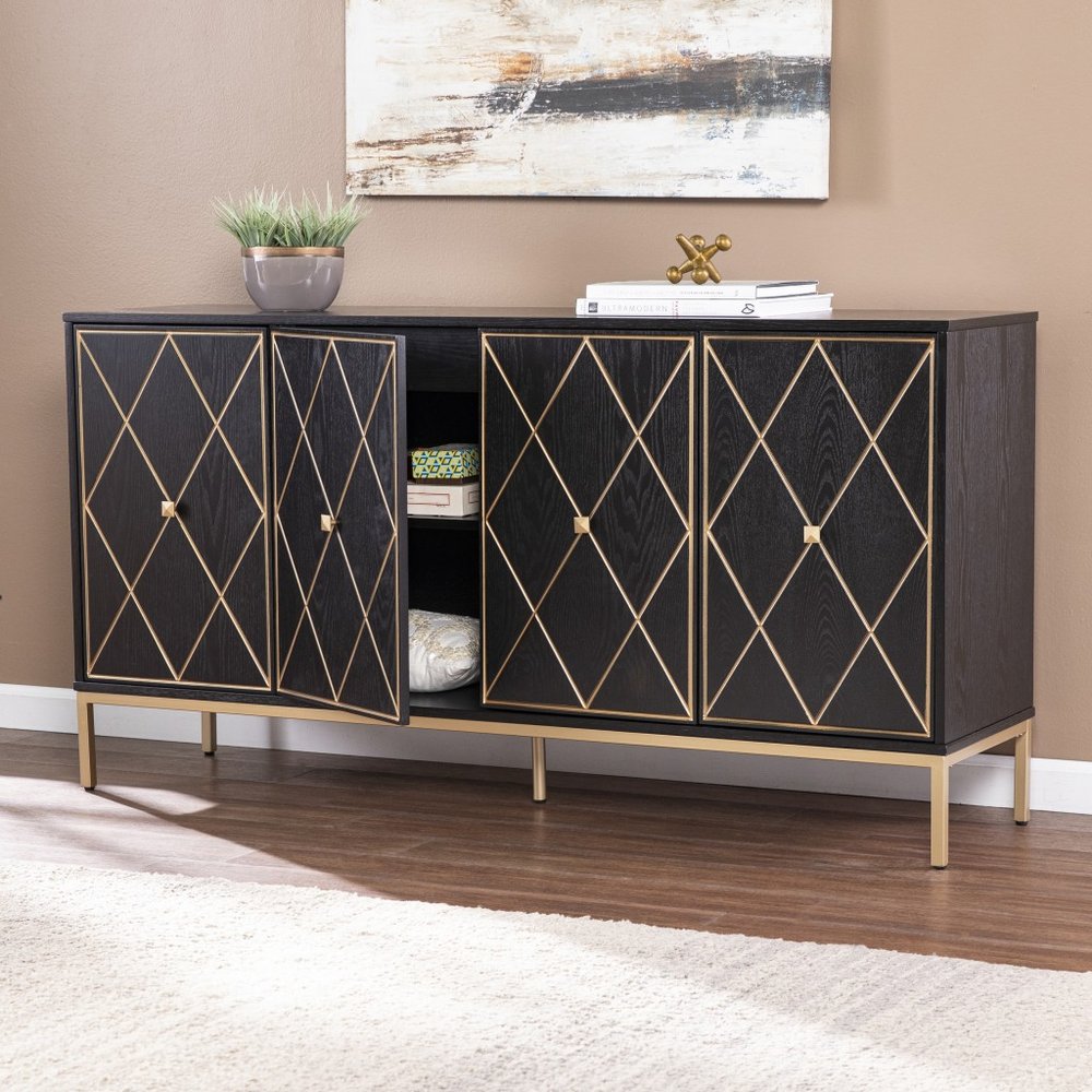 Black and Gold Harlequin Sideboard Storage Cabinet close-up detail