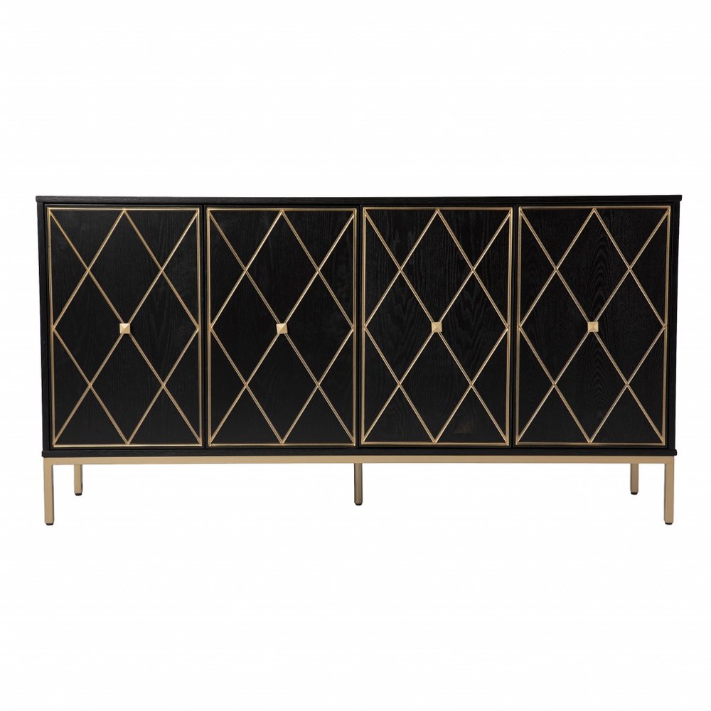 Black and Gold Harlequin Sideboard Storage Cabinet on a white background