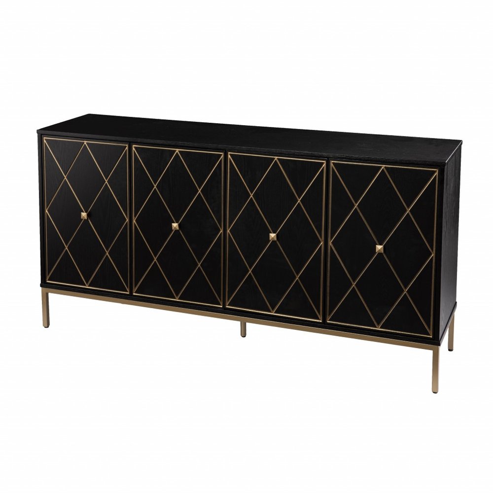 Black and Gold Harlequin Sideboard Storage Cabinet on a white background
