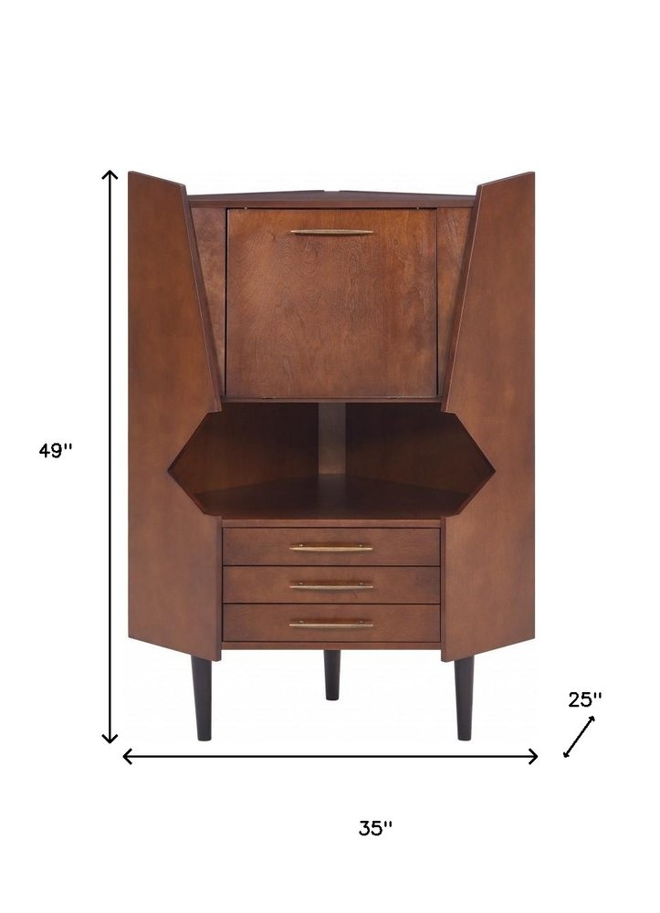 Cosmo Brown and Black Corner Bar Cabinet on a white background