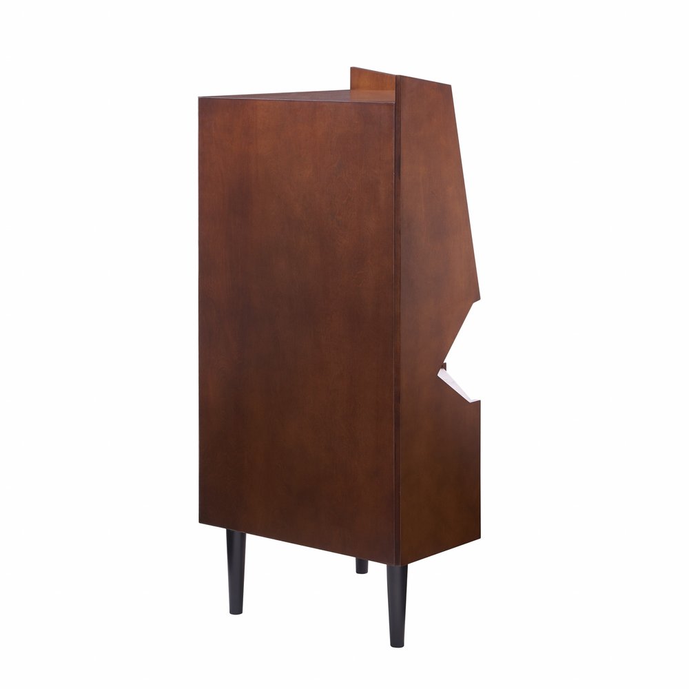 Cosmo Brown and Black Corner Bar Cabinet on a white background