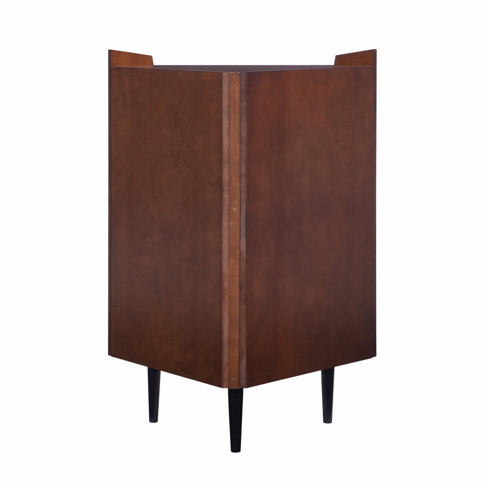 Cosmo Brown and Black Corner Bar Cabinet on a white background