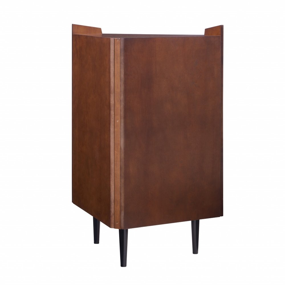 Cosmo Brown and Black Corner Bar Cabinet on a white background