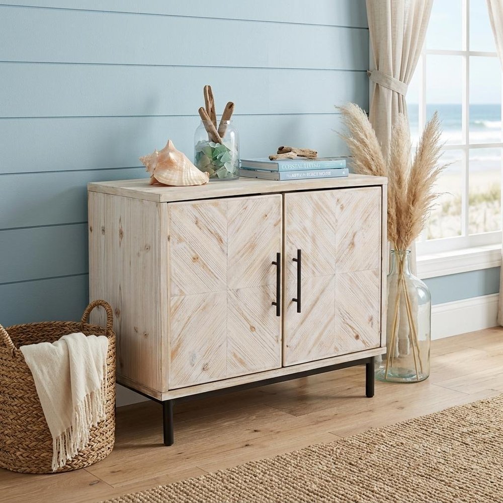 Modern Farmhouse Rustic Natural Accent Storage Cabinet in a home interior